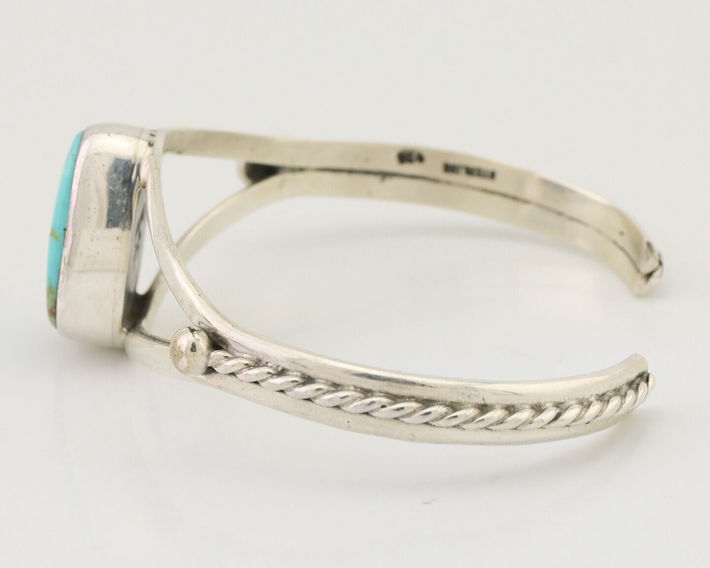 Navajo Cuff Bracelet 925 Silver Natural Blue Turquoise Artist Signed Gecko C.80s