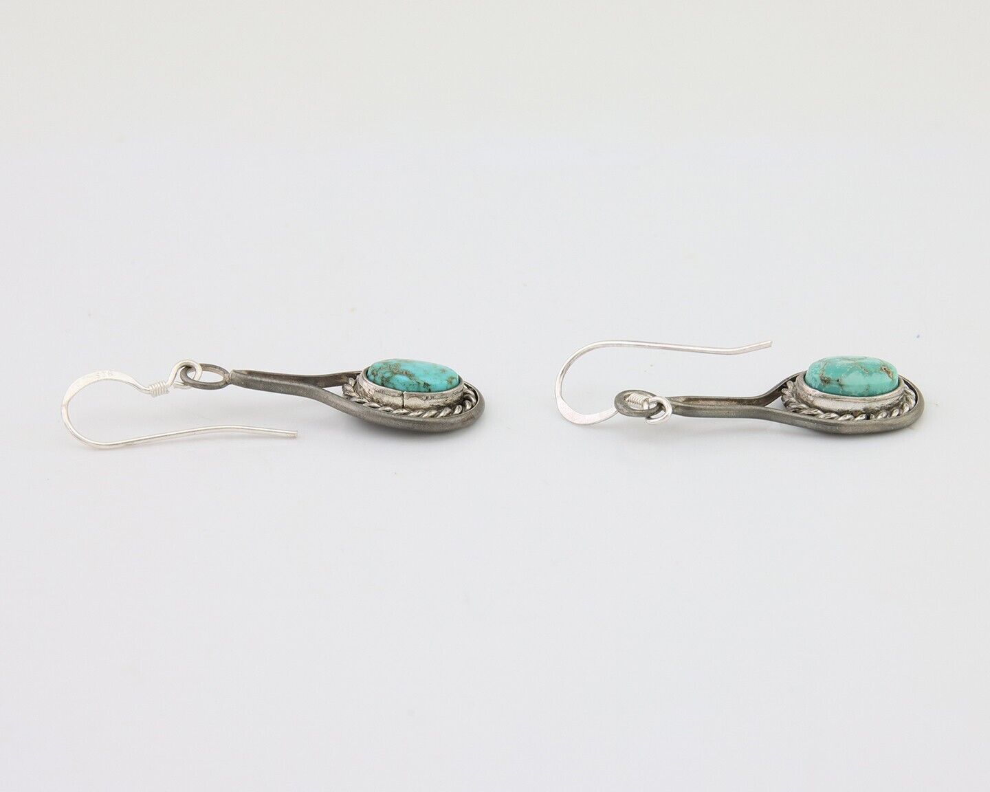 Navajo Dangle Earrings 925 Silver Natural Turquoise Native American Artist C.80s