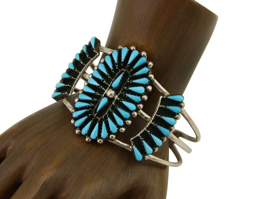 Men Navajo Bracelet 925 Silver Natural Blue Turquoise Signed Benson Yazzie C80s