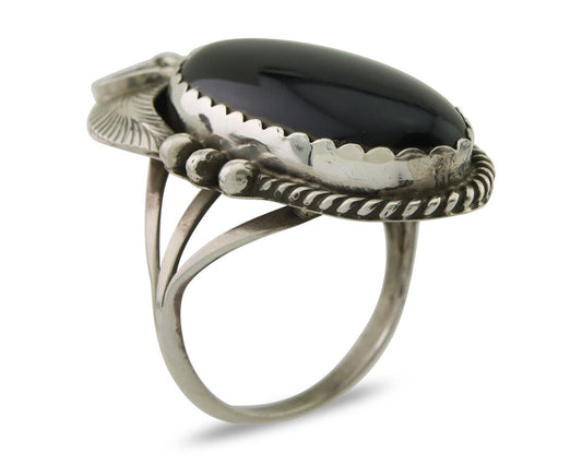 Navajo Handmade Ring 925 Silver Black Onyx Artist Signed Justin Morris C.80's