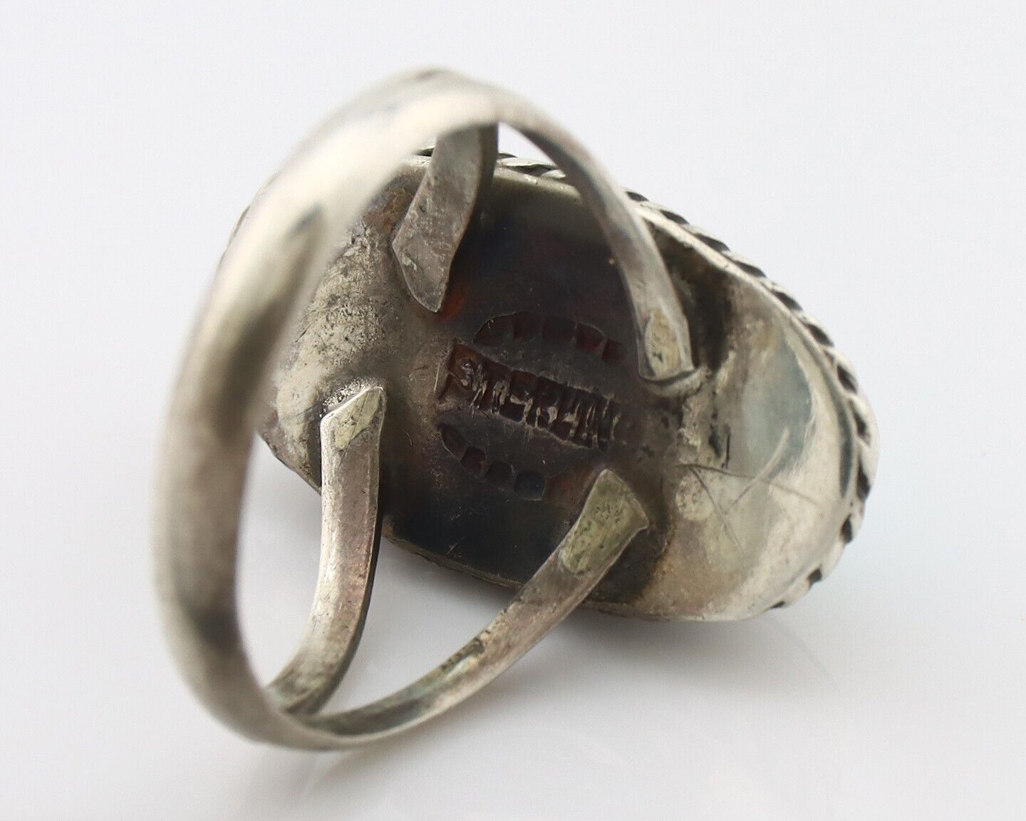 Navajo Ring .925 Silver Natural Kingman Turquoise Native American Signed C.80's