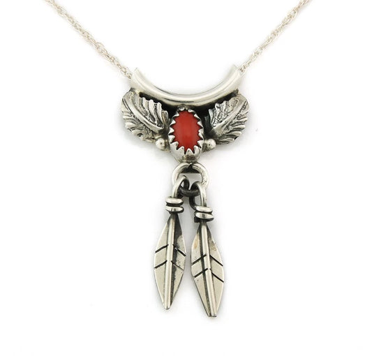 Navajo Necklace Sterling Silver Coral Vintage Native Artist