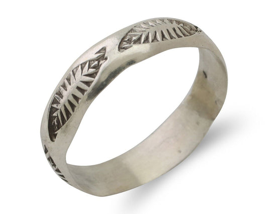 Navajo Hand Stamped Band 925 Silver 5.0 mm Signed Larry Chavez Size 8.5 C.80's