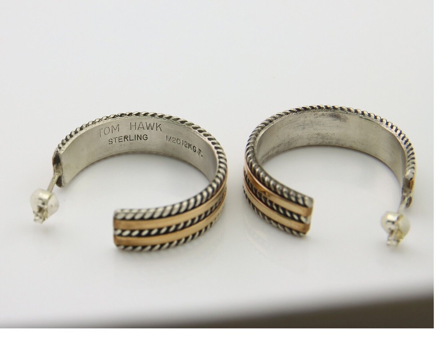 Navajo Earrings 925 Silver & Gold Handmade Artist Signed Tom Hawk C.80's