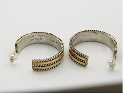 Navajo Earrings 925 Silver & Gold Handmade Artist Signed Tom Hawk C.80's