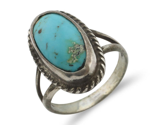 Navajo Ring .925 Silver Natural Kingman Turquoise Native American Artist C.80's