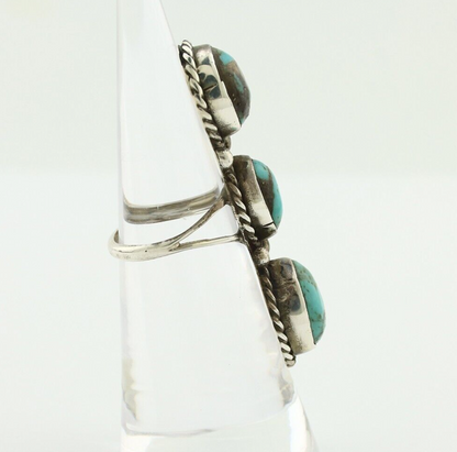 Navajo 3 Stone Ring 925 Silver Natural Kingman Turquoise Native Artist C.80's
