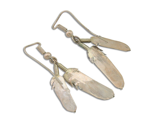 Navajo Earrings 925 Silver Dangle Eagle Feather Native American Artist C.80's