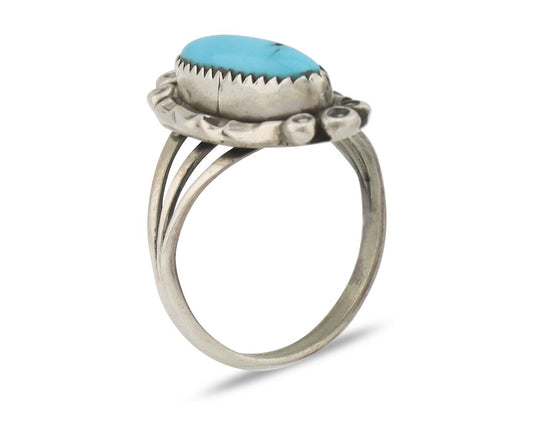 Navajo Ring .925 Silver Sleeping Beauty Turquoise Signed SkyStone Creations C80s