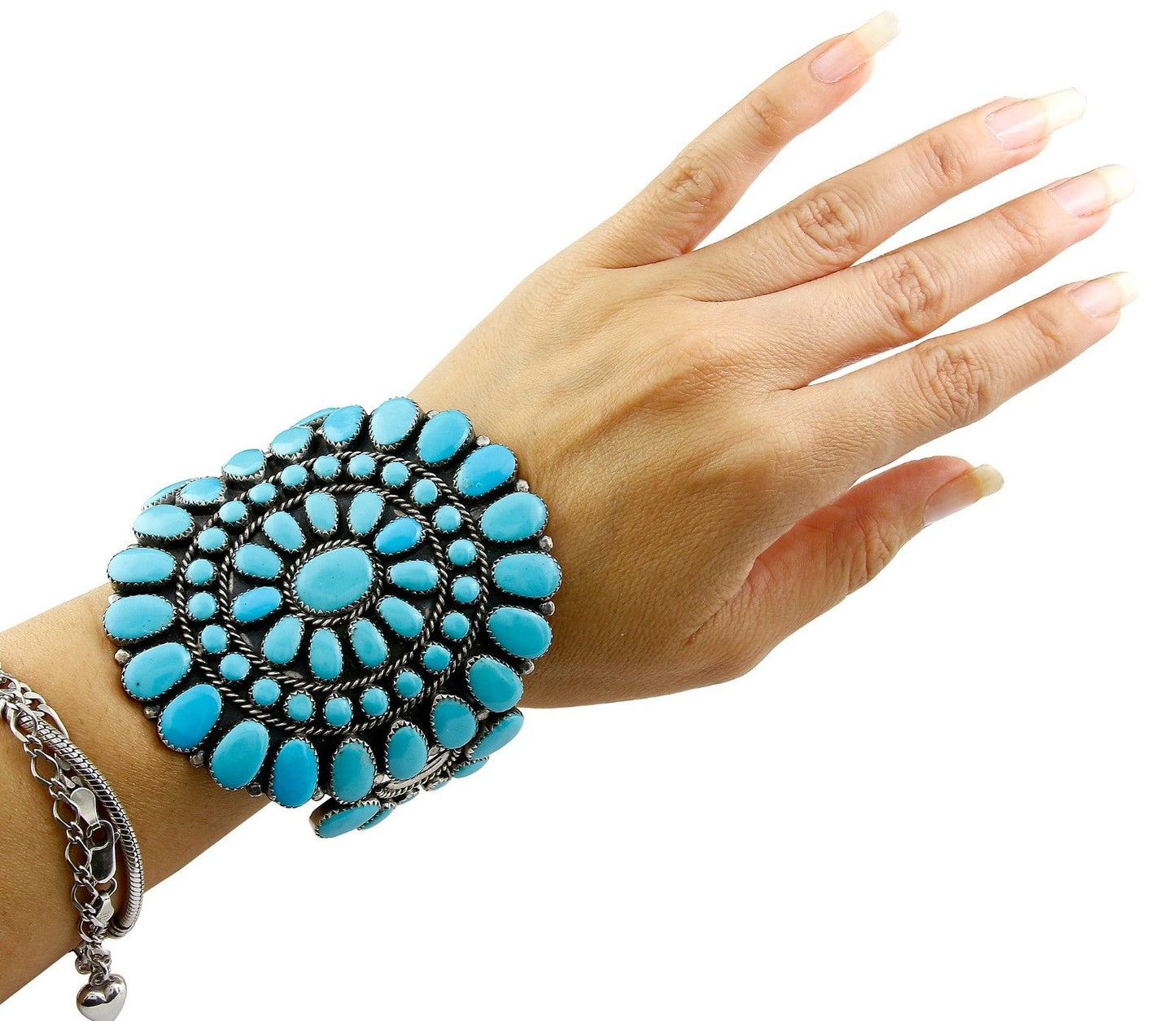 VTG RARE Navajo Natural Blue Turquoise .925 Sterling Silver Cuff Bracelet