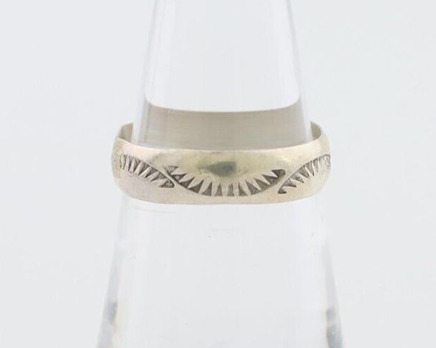 Navajo Hand Stamped Band 925 Silver 5.0 mm Signed Larry Chavez Size 6.5 C.80's