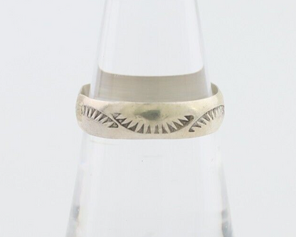 Navajo Hand Stamped Band 925 Silver 5.0 mm Signed Larry Chavez Size 6.5 C.80's