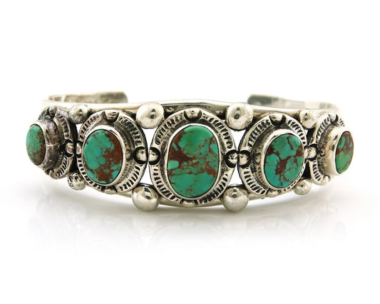 Navajo Cuff Bracelet Sterling Silver Turquoise Vintage Artist Signed