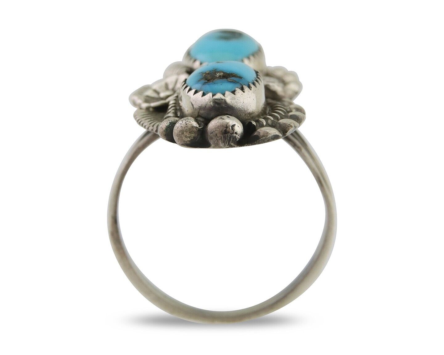 Navajo Ring 925 Silver Natural Blue Turquoise Native Artist Signed SC C.80's