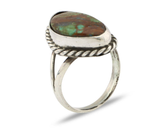 Navajo Ring 925 Silver Natural Turquoise Artist Signed Rabbit Stick C.80's