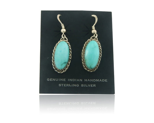 Navajo Earrings 925 Silver Natural Turquoise Artist Signed Davina Benally C.80's