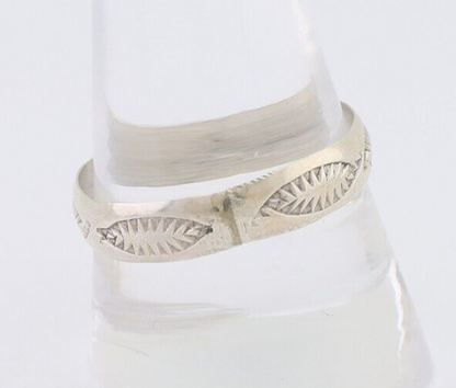 Navajo Hand Stamped Band 925 Silver 5.0 mm Signed Larry Chavez Size 11 C.80's