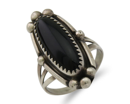 Navajo Handmade Ring 925 Silver Black Onyx Artist Signed SC C.80's