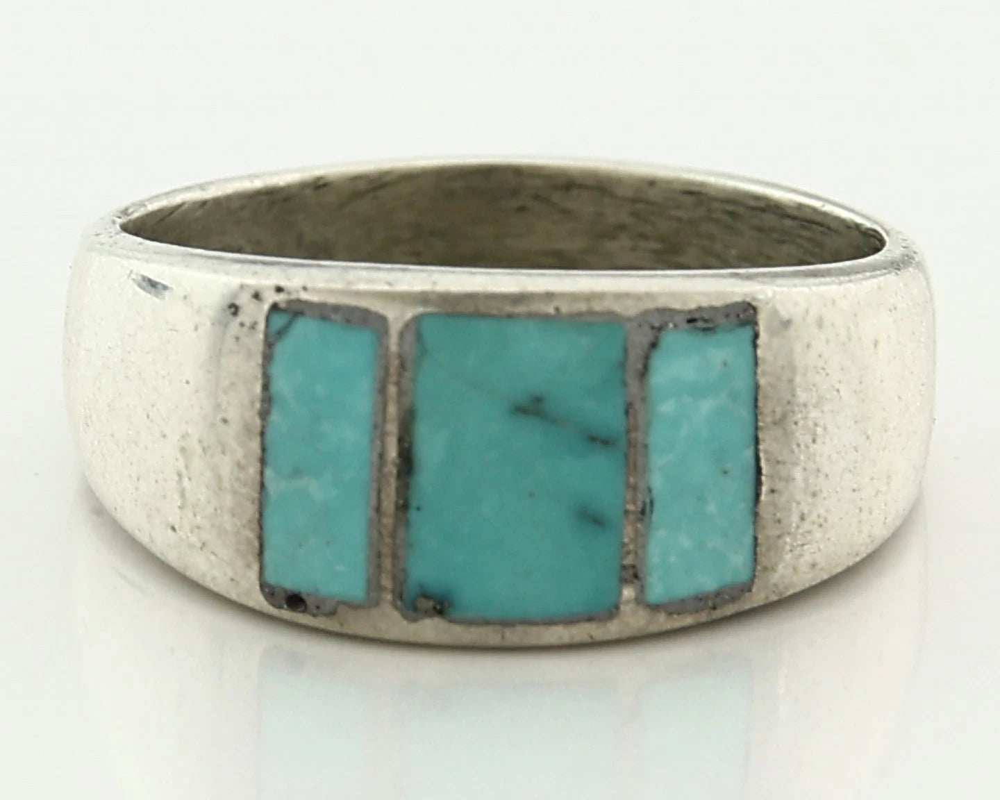 Men Navajo Ring Sterling Silver Natural Blue Turquoise Vintage C.70's Size 11.25