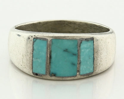 Men Navajo Ring Sterling Silver Natural Blue Turquoise Vintage C.70's Size 11.25