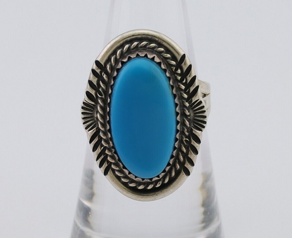 Navajo Hand Stamped Ring 925 Silver Natural Turquoise Native Artist C.80's