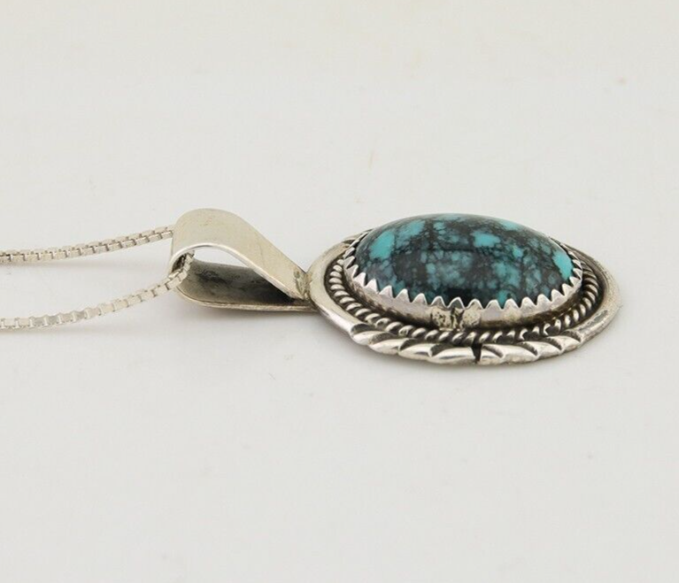 Navajo Necklace 925 Silver Natural Blue Turquoise Artist Signed Begay C.80s