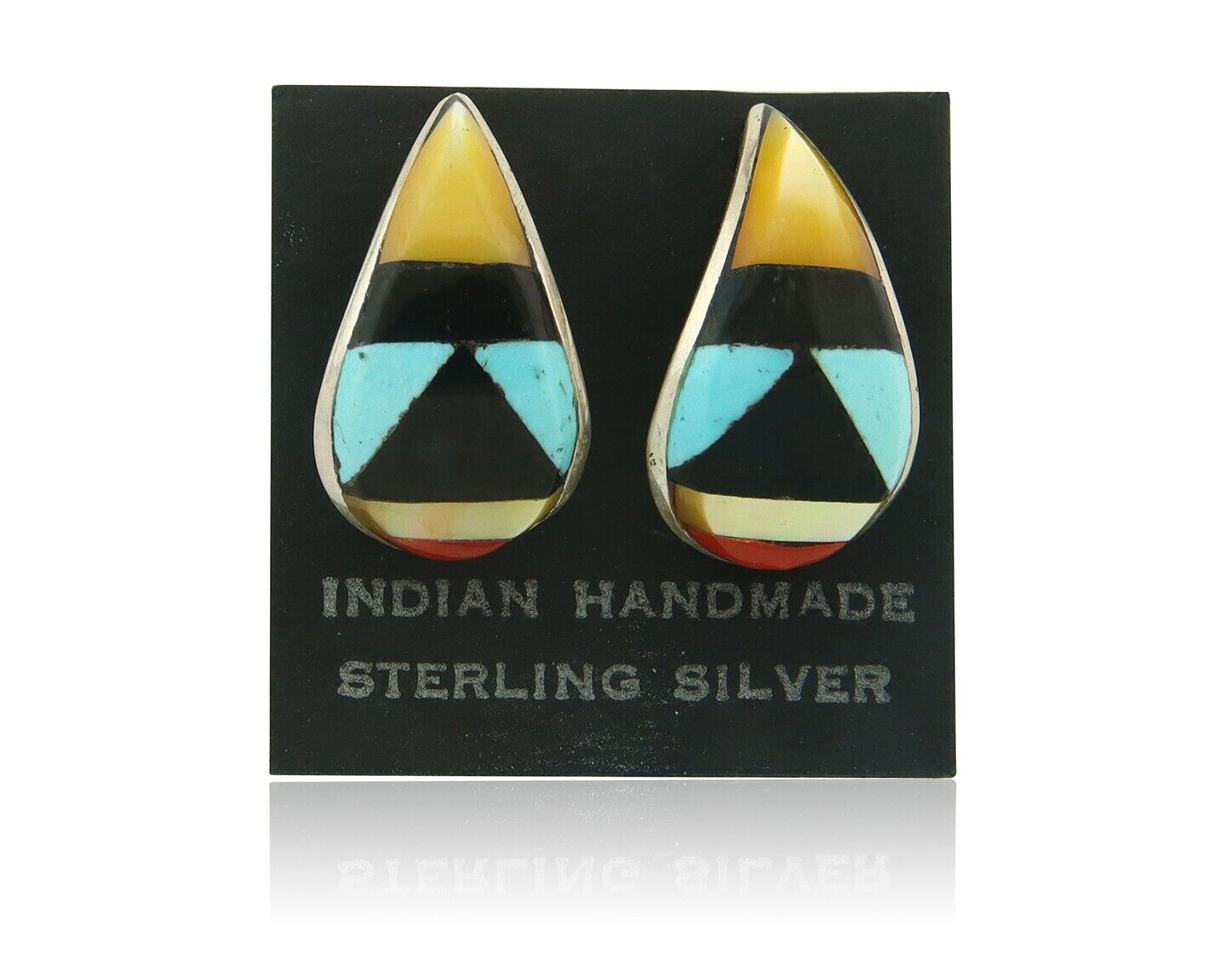 Navajo Earrings 925 Silver Natural Gemstone Native American Artist C.80's