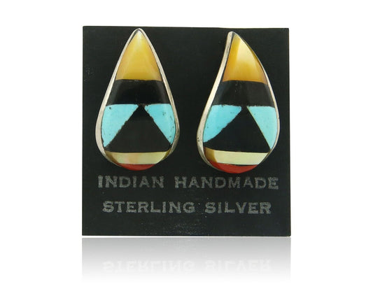 Navajo Earrings 925 Silver Natural Gemstone Native American Artist C.80's