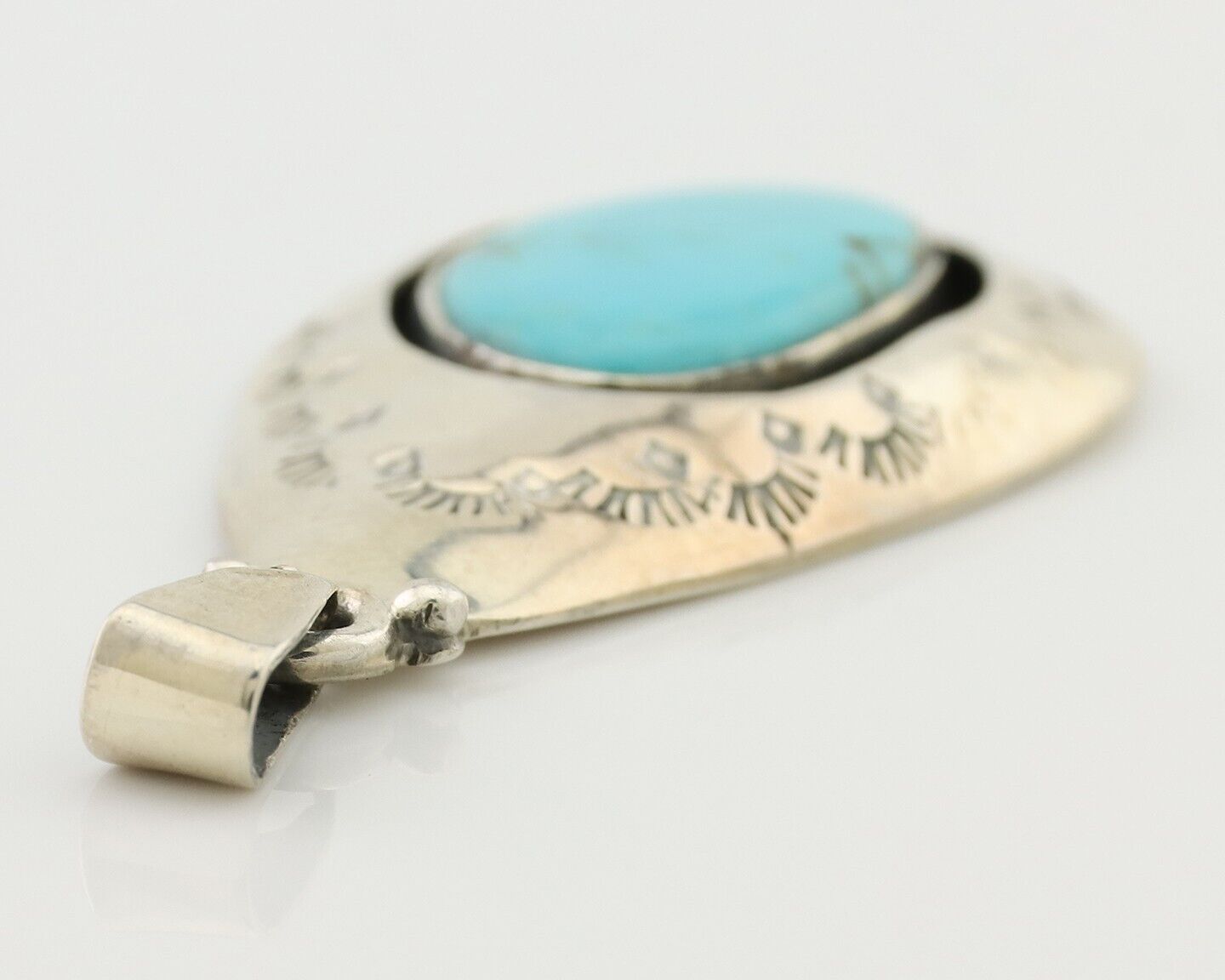 Navajo Pendant 925 Silver Blue Turquoise Artist Signed MC C.80's