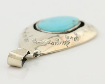 Navajo Pendant 925 Silver Blue Turquoise Artist Signed MC C.80's