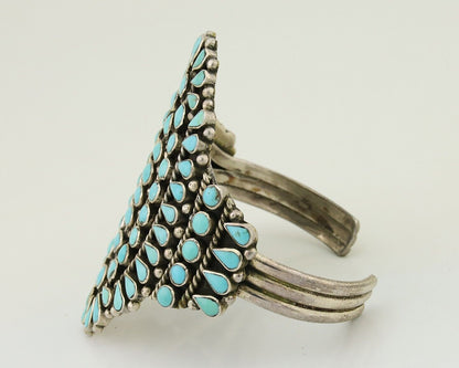 Men Navajo Bracelet 925 Silver Natural Blue Turquoise Signed BS C.80's