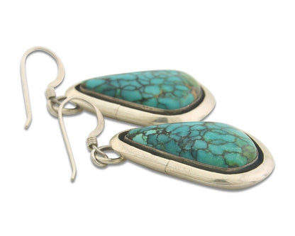 Navajo Earrings 925 Silver Handmade Natural Turquoise Signed J Linkin C.80's