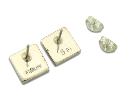 Navajo Earrings 925 Silver Natural Turquoise Artist Signed SM C.80's