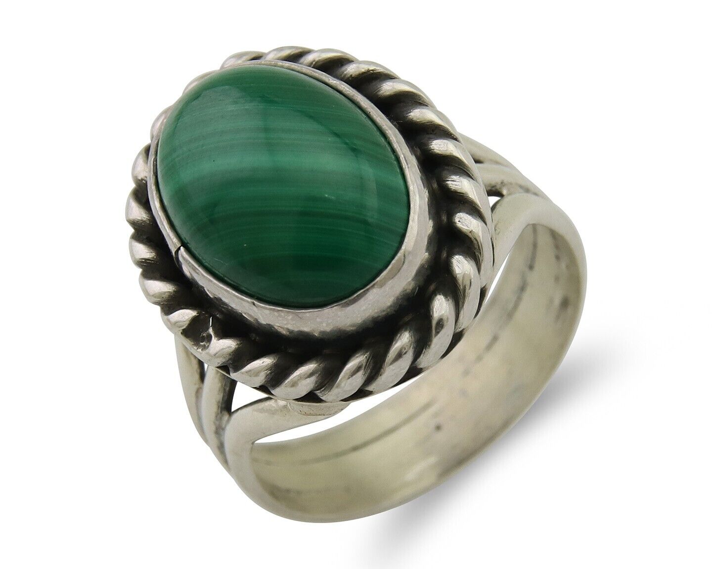 Navajo Ring 925 Silver Natural Malachite Native American Artist C.80's