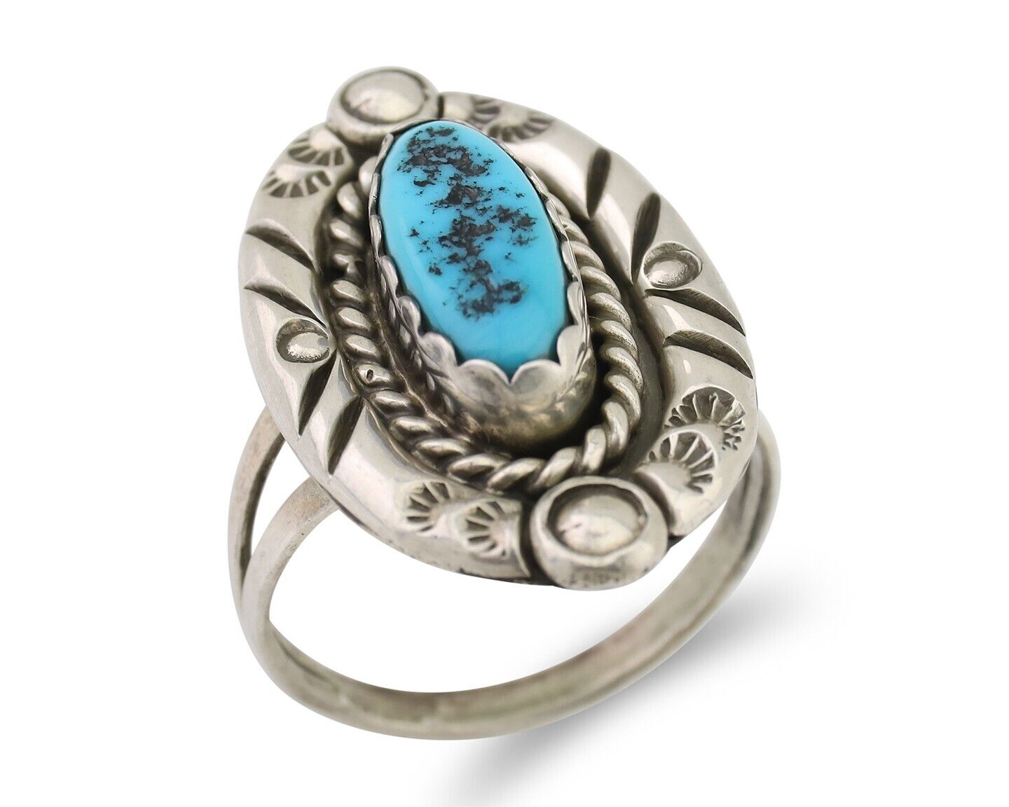 Navajo Ring 925 Silver Sleeping Beauty Turquoise Signed V & N EDSITTY C.80's