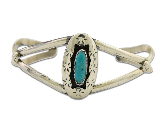 Navajo Cuff Bracelet 925 Silver Turquoise Cuff Artist Signed IJC C.80's