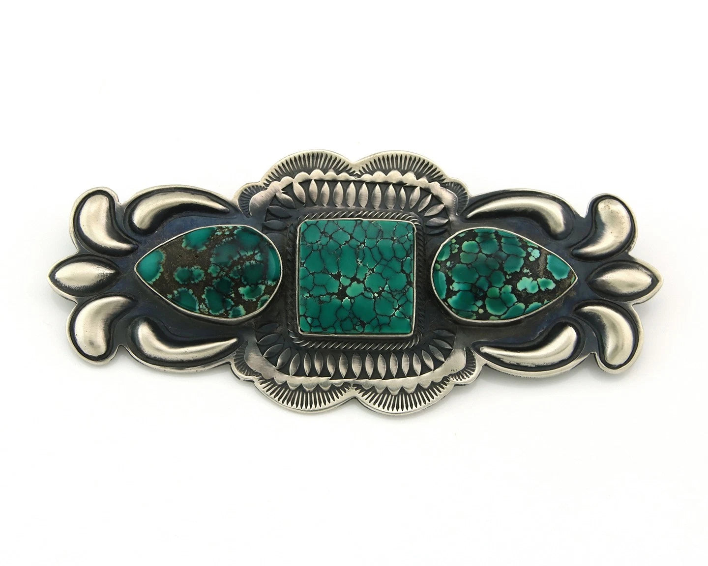 Navajo Handmade Pin Sterling Silver Turquoise Vintage Artist Signed PJ Begay