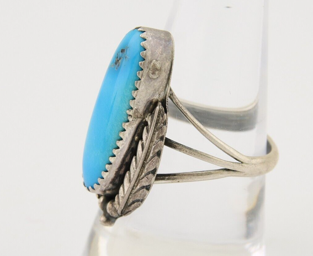 Navajo Ring 925 Silver Natural Slab Turquoise Artist Signed Circle JW C.80's