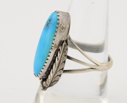 Navajo Ring 925 Silver Natural Slab Turquoise Artist Signed Circle JW C.80's