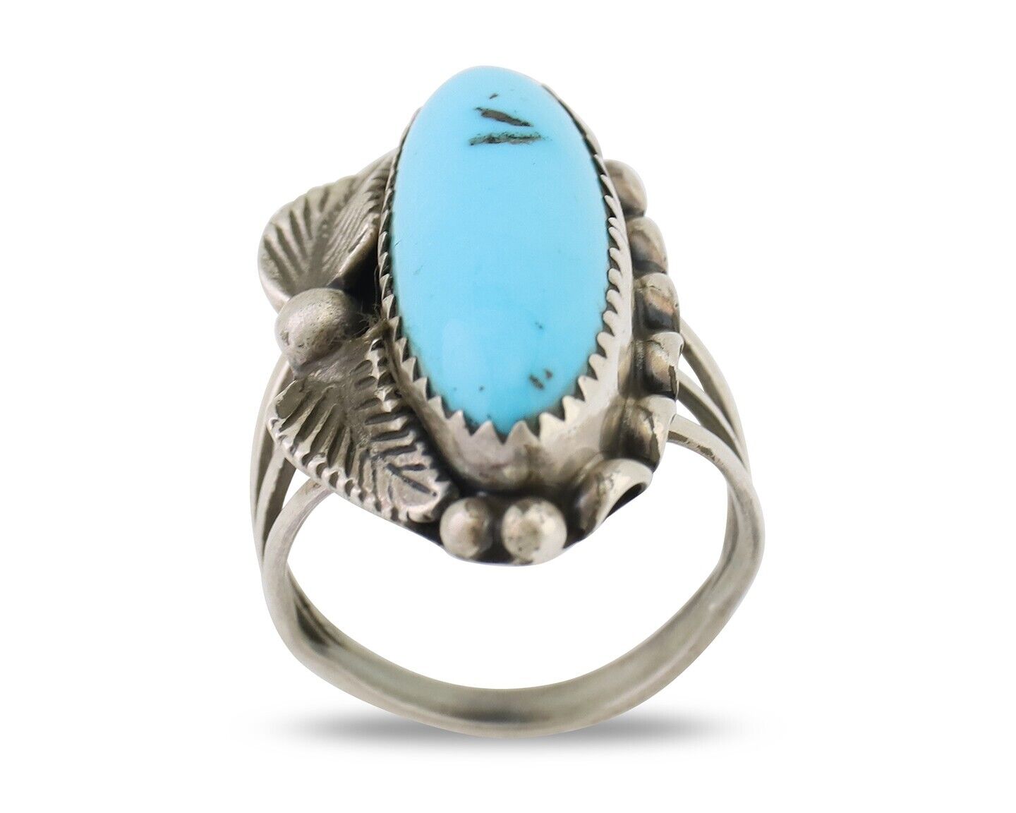 Navajo Ring 925 Silver Sleeping Beauty Turquoise Signed SC C.80's