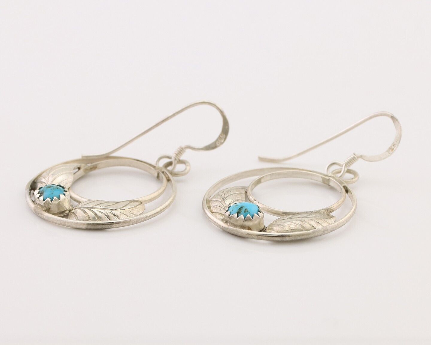 Navajo Handmade Dangle Earrings 925 Silver Blue Turquoise Native Artist C.80s