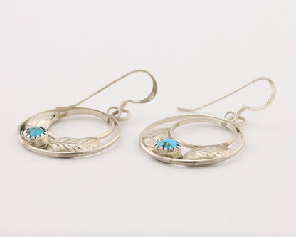 Navajo Handmade Dangle Earrings 925 Silver Blue Turquoise Native Artist C.80s