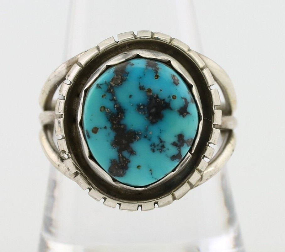 Navajo Ring 925 Silver Natural Blue Turquoise Signed Tony Guerro C.80's