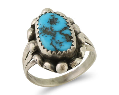 Navajo Ring 925 Silver Sleeping Beauty Turquoise Artist Signed SC C.80's