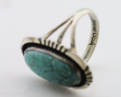Navajo Ring 925 Silver Kingman Turquoise Native American Artist Size 8.0 C.80's