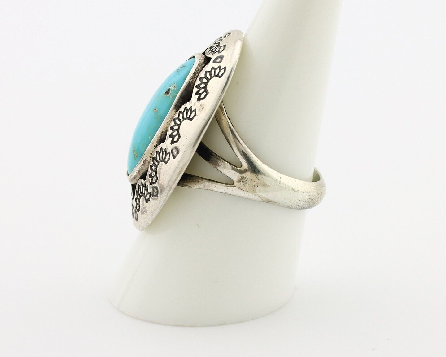 Navajo Ring 925 Silver Natural Blue Turquoise Signed M Montoya C.80's