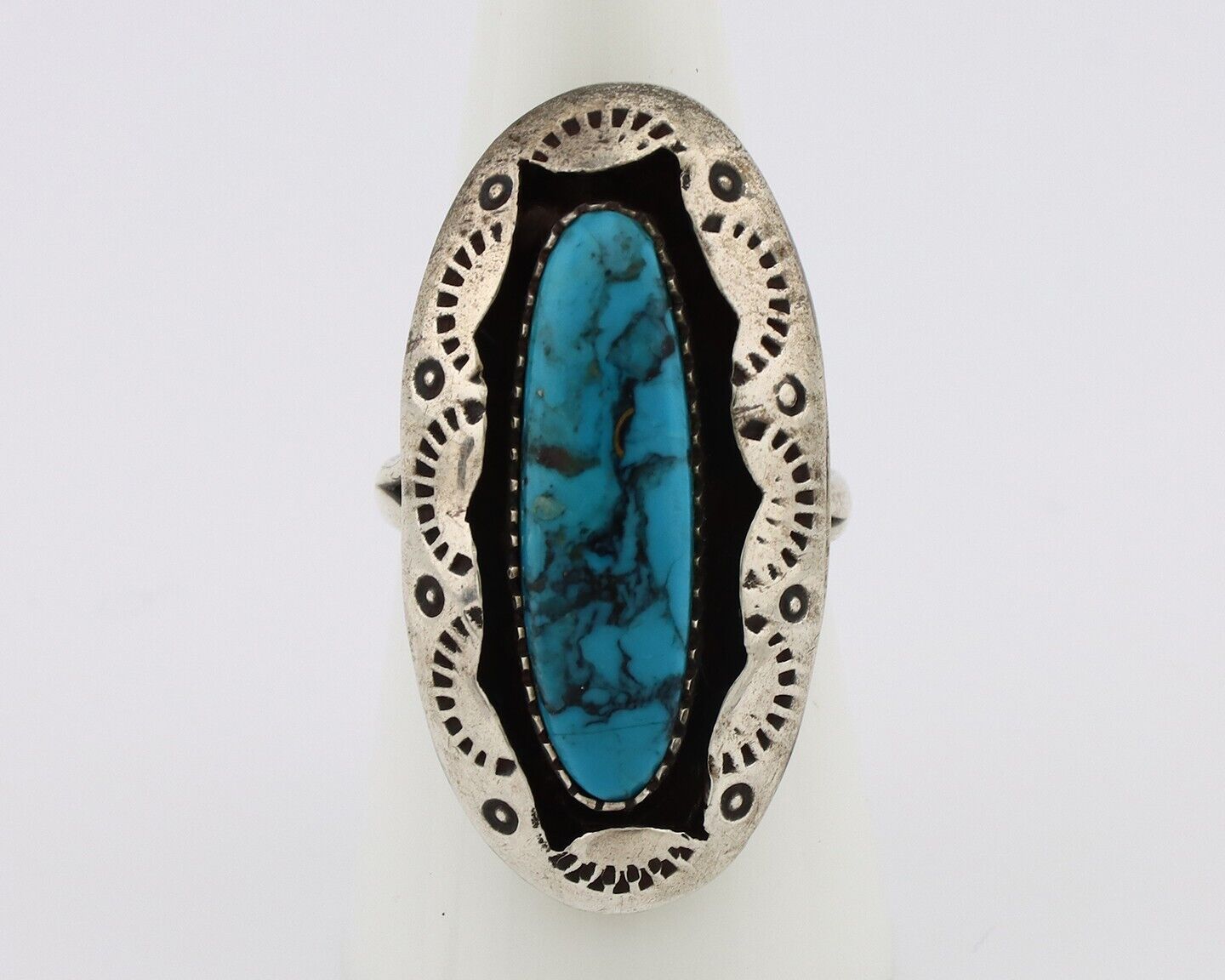 Navajo Ring 925 Silver Blue Spiderweb Turquoise Native American Artist C.80's