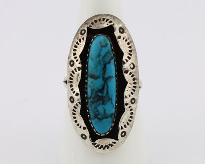 Navajo Ring 925 Silver Blue Spiderweb Turquoise Native American Artist C.80's