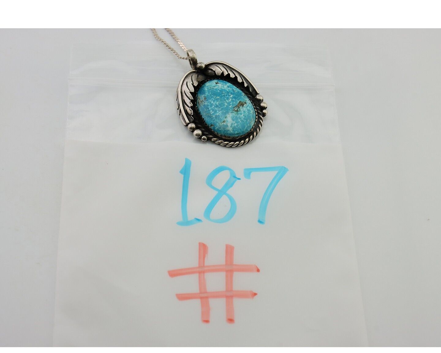 Navajo Necklace 925 Silver Natural Blue Turquoise Native American Artist C.90s
