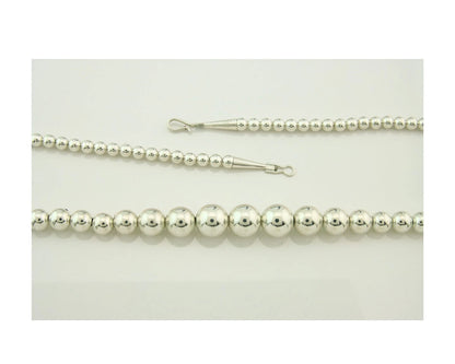 Navajo Bead Necklace 925 Sterling Silver Vintage Graduated 5mm-12mm 24in Long
